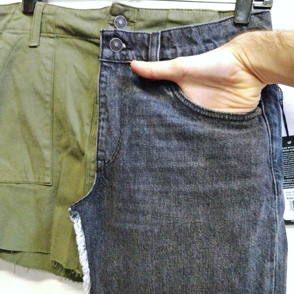 NWT Hudson Green/Black Asymmetric Layered Crossover Denim Wrap Skirt 27 - Picture 4 of 12
